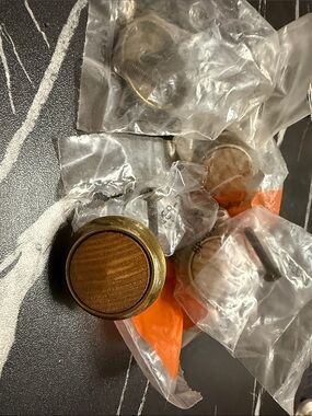 Vintage Brass and Wood Round Cabinet Knobs- Set of 4